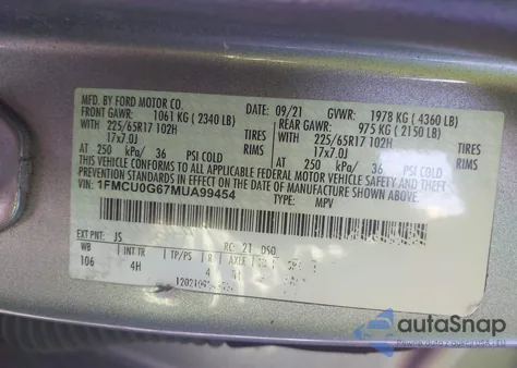 2021 Ford Escape Se z USA, uszkodzony, nr VIN 1FMCU0G67MUA99454